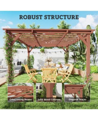 11' x 12.5' Outdoor Wood Pergola with Grape Trellis,