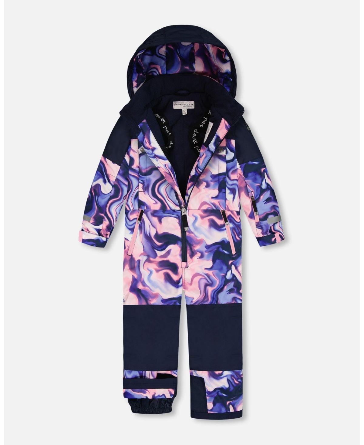 Deux par Girl One-Piece Teknik Snowsuit Pink and Blue Marble