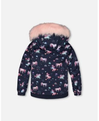 Big Girls Two-Piece Play Snowsuit with Printed Jacket and Solid Pant Candy Pink