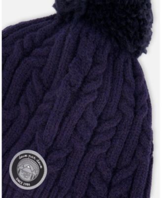 Kids Unisex Lined Winter Hat with Pompom Navy Blue - Toddler|Child