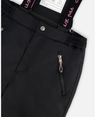 Girl Two-Piece Play Snowsuit with Multicolor Print Jacket and Solid Pant Black - Child