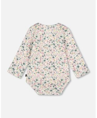 Baby Girls Cotton Long Sleeve Romper Off-White Floral