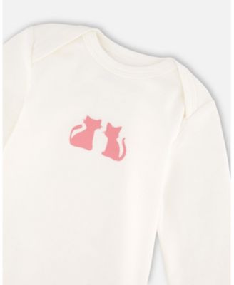 Baby Girls Cotton Long Sleeve Romper Off-White Cat