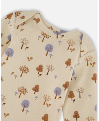 Baby Boy Cotton Onesie Beige Tree Print - Baby