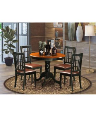5 Pc Dining Table with 4 Leather Chairs in Black and Cherry