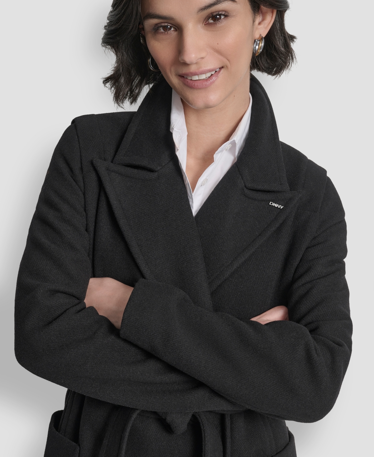 Dkny Women's Notch Collar Belted Wrap Coat In Black