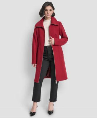 Petite Belted Zip Front Coat