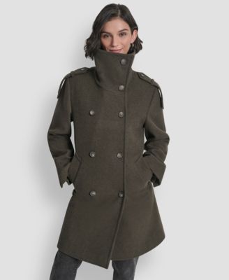 Women's Double-Breasted Funnel Neck Military Coat