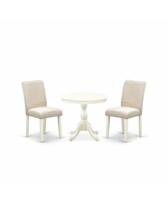 3 Pc Kitchen Table Set - 1 Pedestal Table and 2 Light Parson Chairs