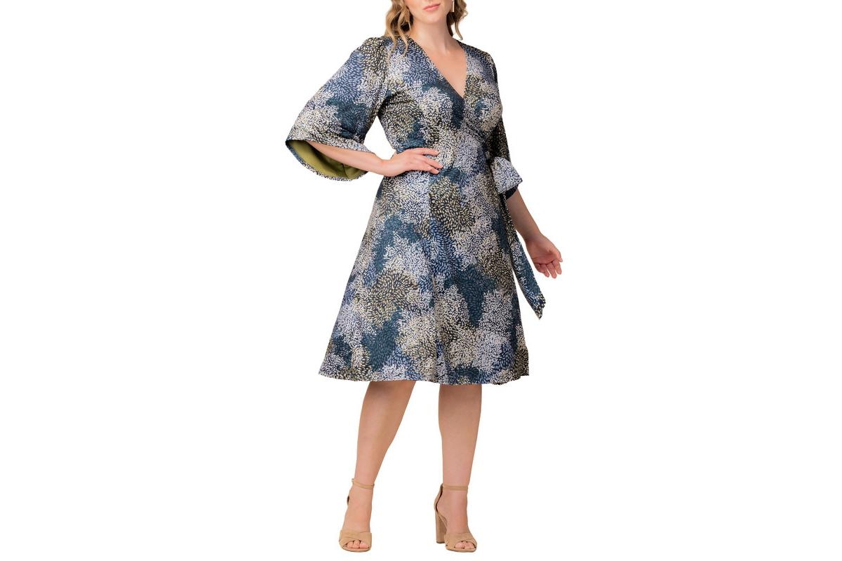 Kiyonna Plus Gemini Wrap Dress with Contrast Lined Sleeves