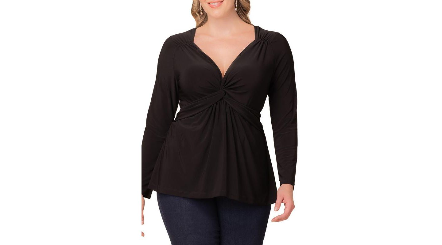 Женский топ Kiyonna Plus Size Abigail Long Sleeve Twist, цвет: Чёрный — фото 3