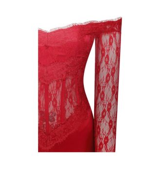 Women's Nessa Red Lace Satin Corset Maxi Dress