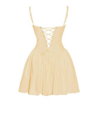 Women's Kadi Yellow Cotton Drop Waist Corset Mini Dress