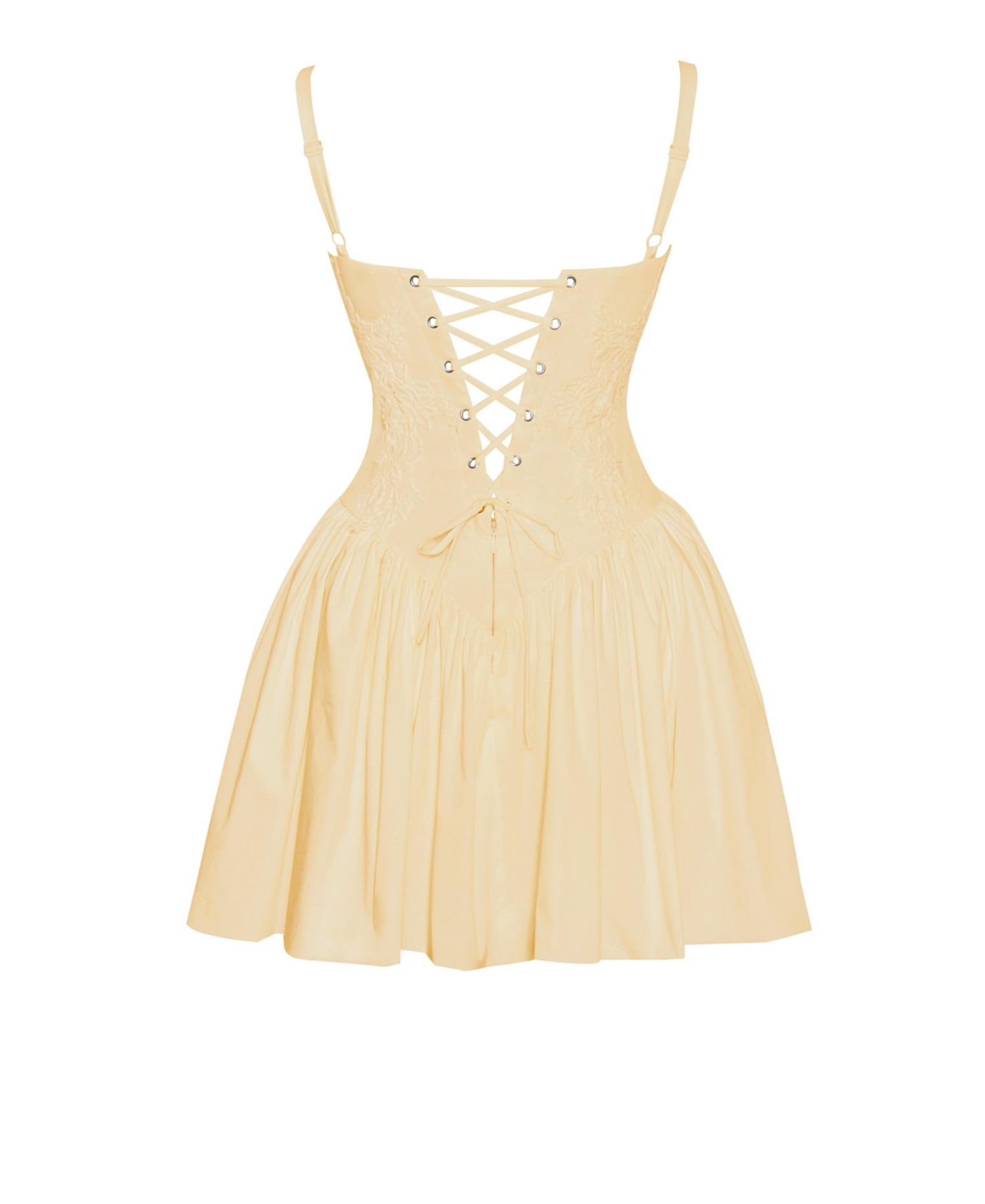 Women's Kadi Yellow Cotton Drop Waist Corset Mini Dress