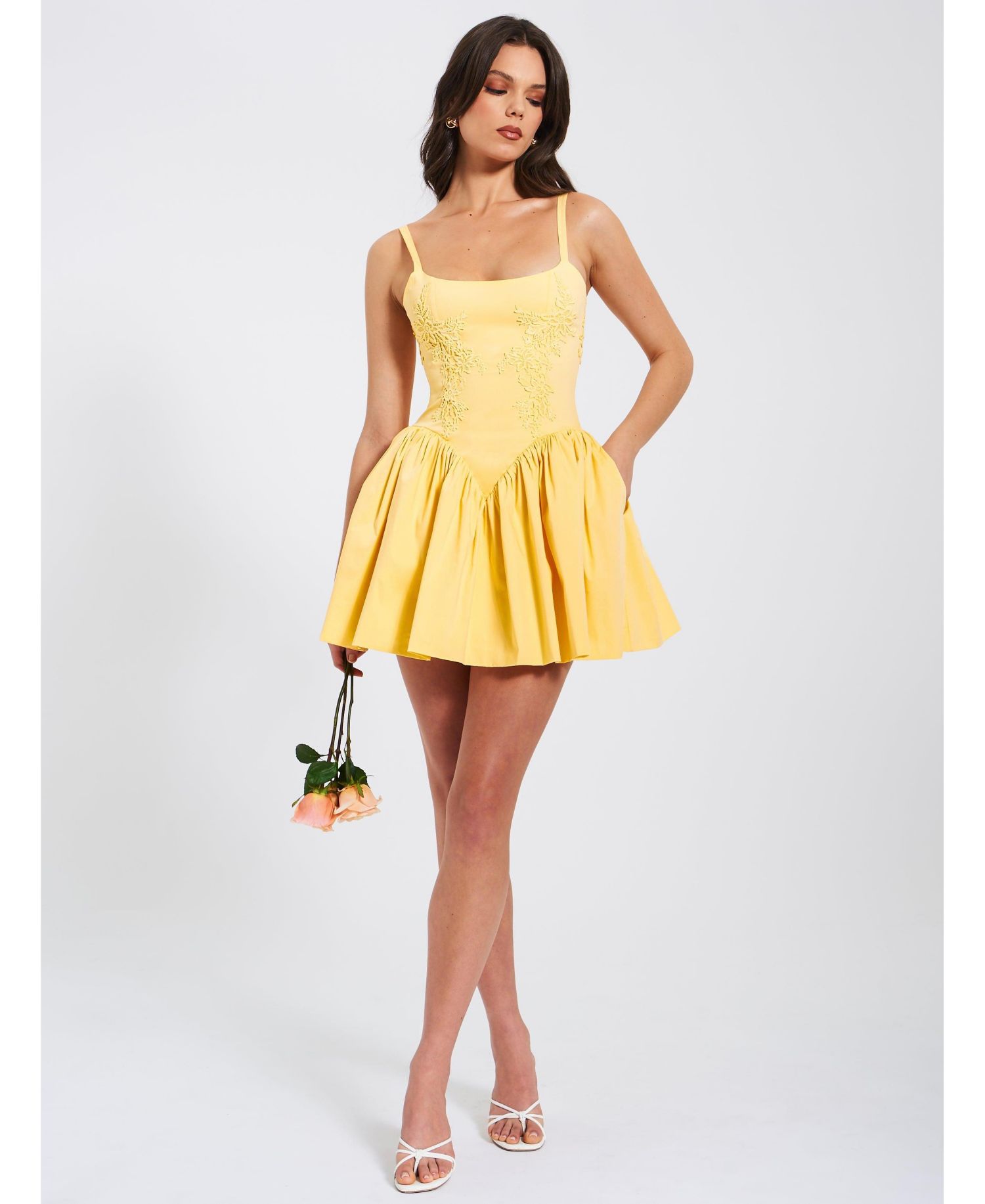 Women's Kadi Yellow Cotton Drop Waist Corset Mini Dress