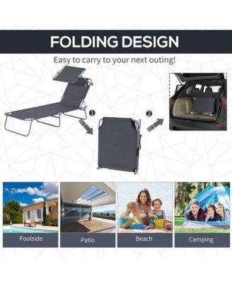 Outdoor Chaise Lounge Reclining Chair, Folding w/ Sun Shade