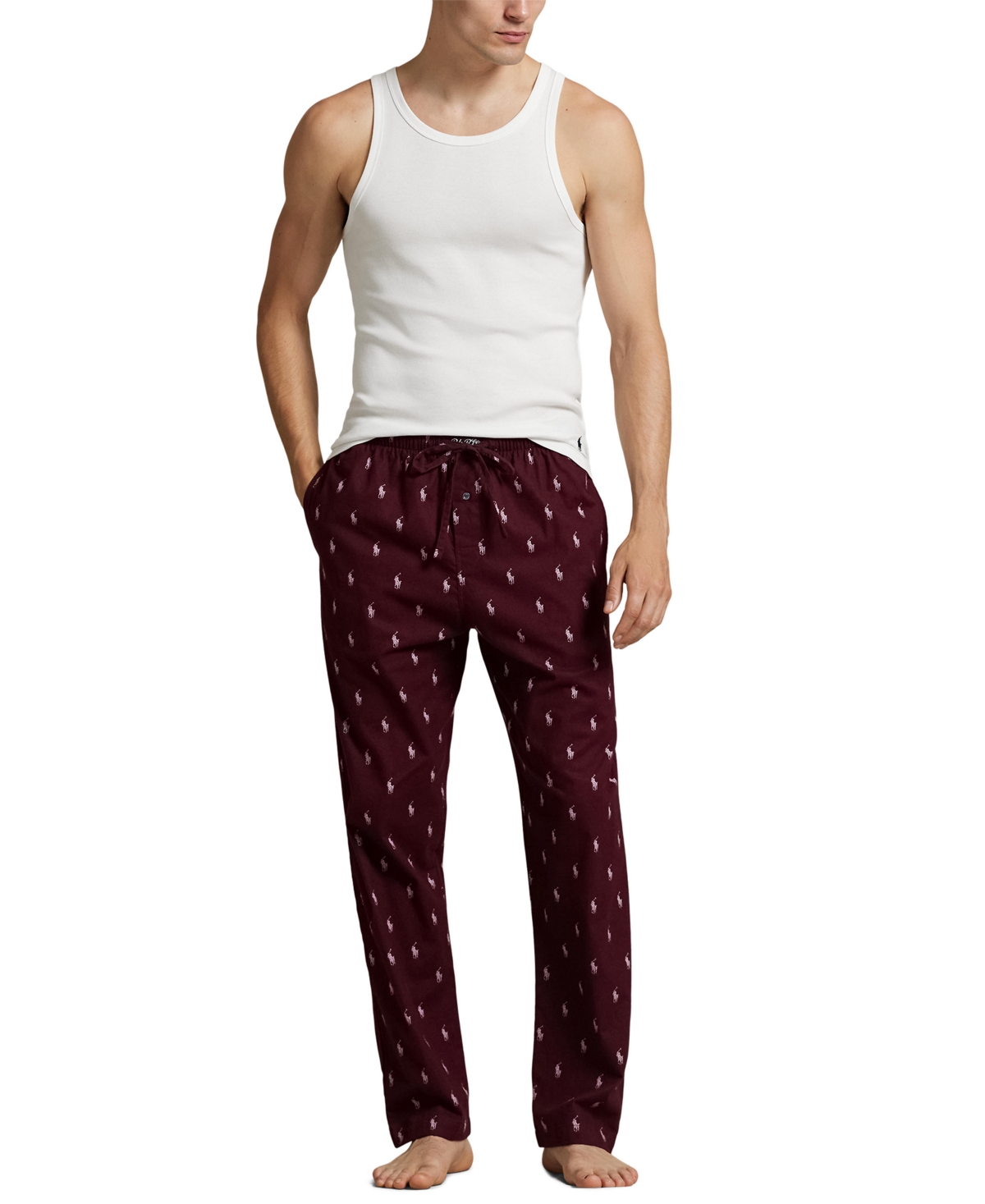 Polo Ralph Lauren Men's Flannel Printed Drawstring Pajama Pants In Burgundy