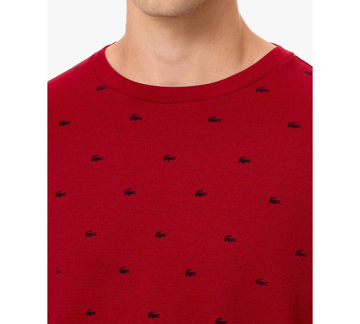 Lacoste Men's All Over Croc Print Long-sleeve Thermal Sleep Shirt In Red