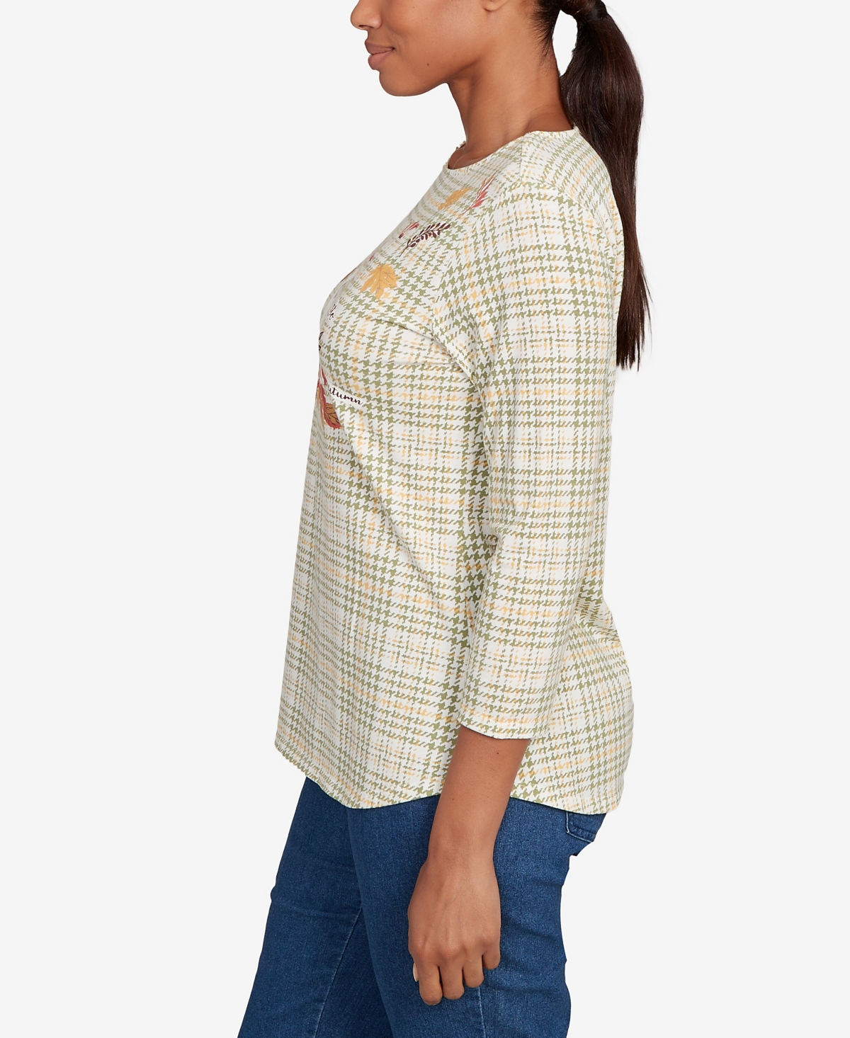 Ruby Rd. Petite Autumn Cat Houndstooth Top In Multi