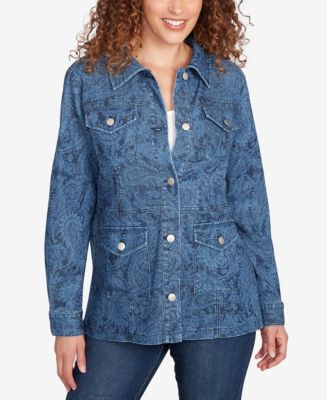Ruby Rd. Petite Paisley Stretch Denim Utility Jacket - Macy's