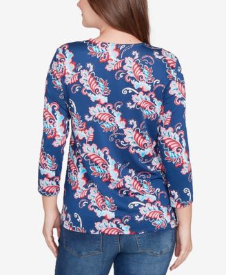 Petite Ikat Floral Puff Print Surplice Top