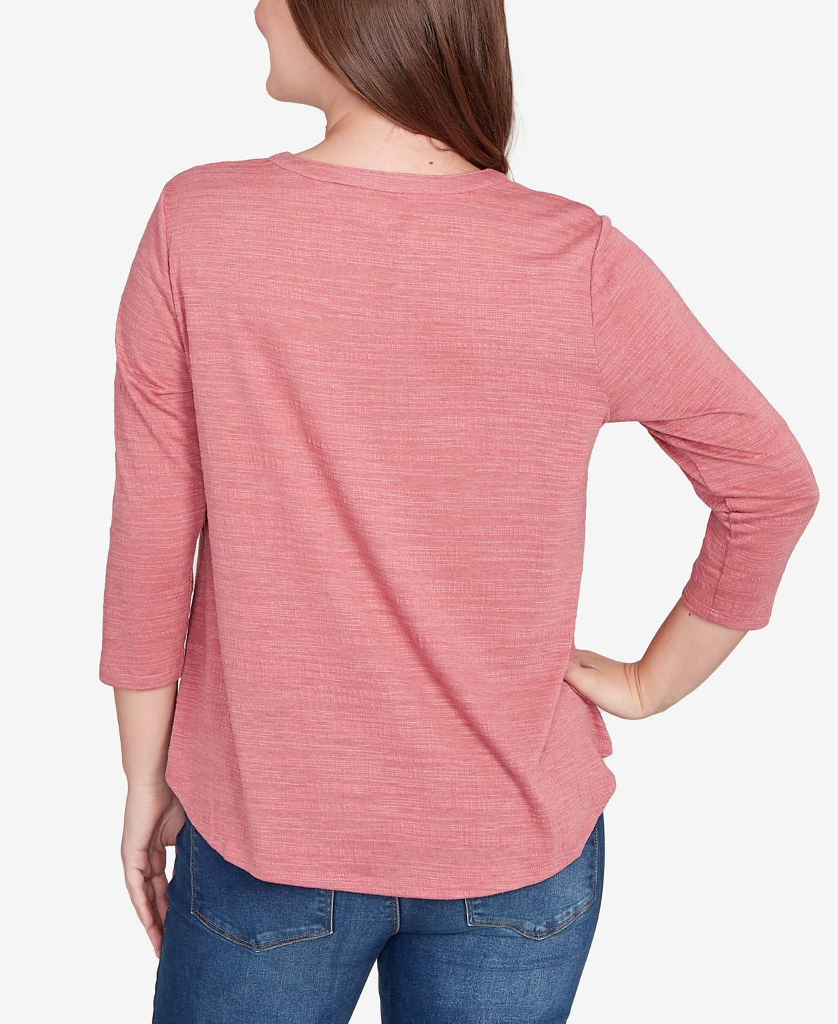 Ruby Rd. Petite Textured Knit Embellished Top In Red