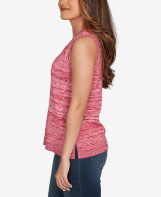 Petite Marled Knit Embroidered Tank Sweater 