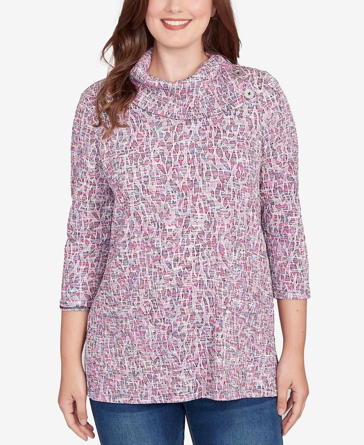 Ruby Rd. Petite Patch Pocket Spacedye Top In Pink