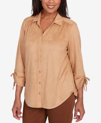 Petite Mount Laurel Button Front Faux Suede Top