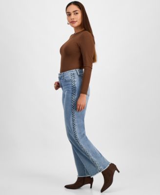 Petite Side-Braid Straight-Leg Jeans, Macy's Exclusive