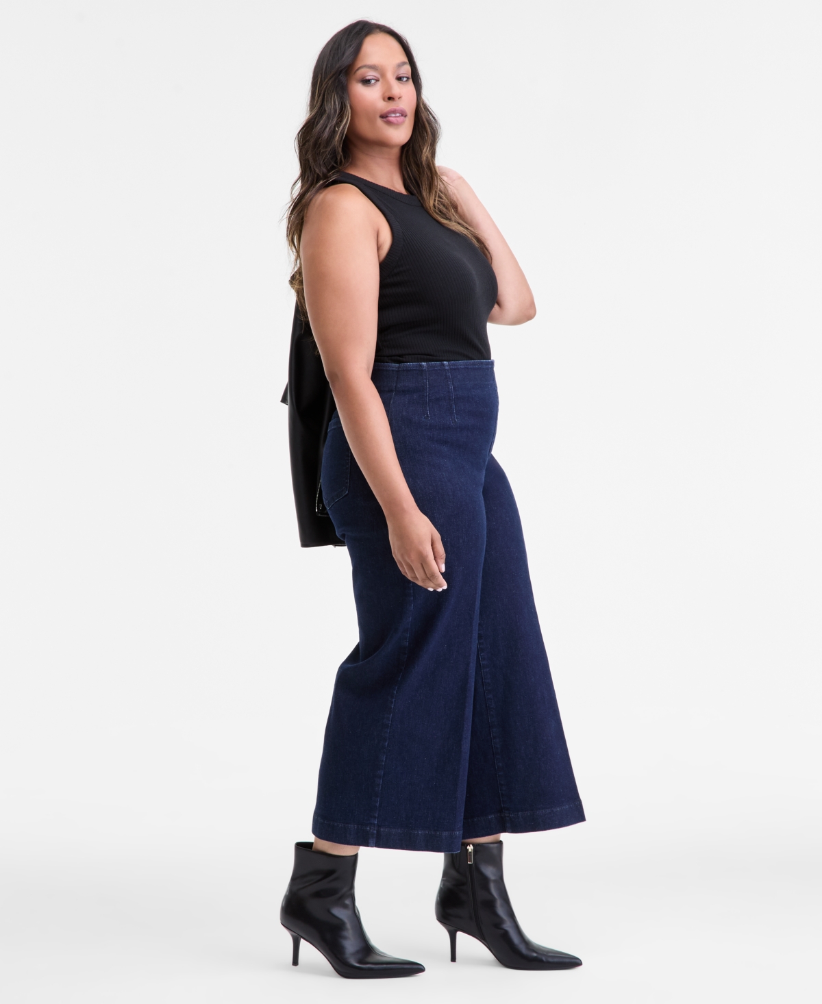 Inc International Concepts Plus Size Cropped Wide-leg Pants, Macy's Exclusive In Black