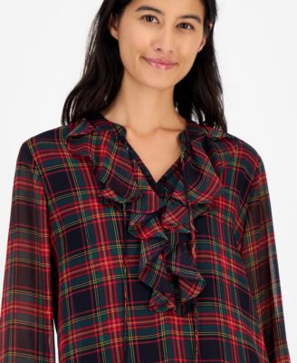 Women's Plaid Ruffled Top