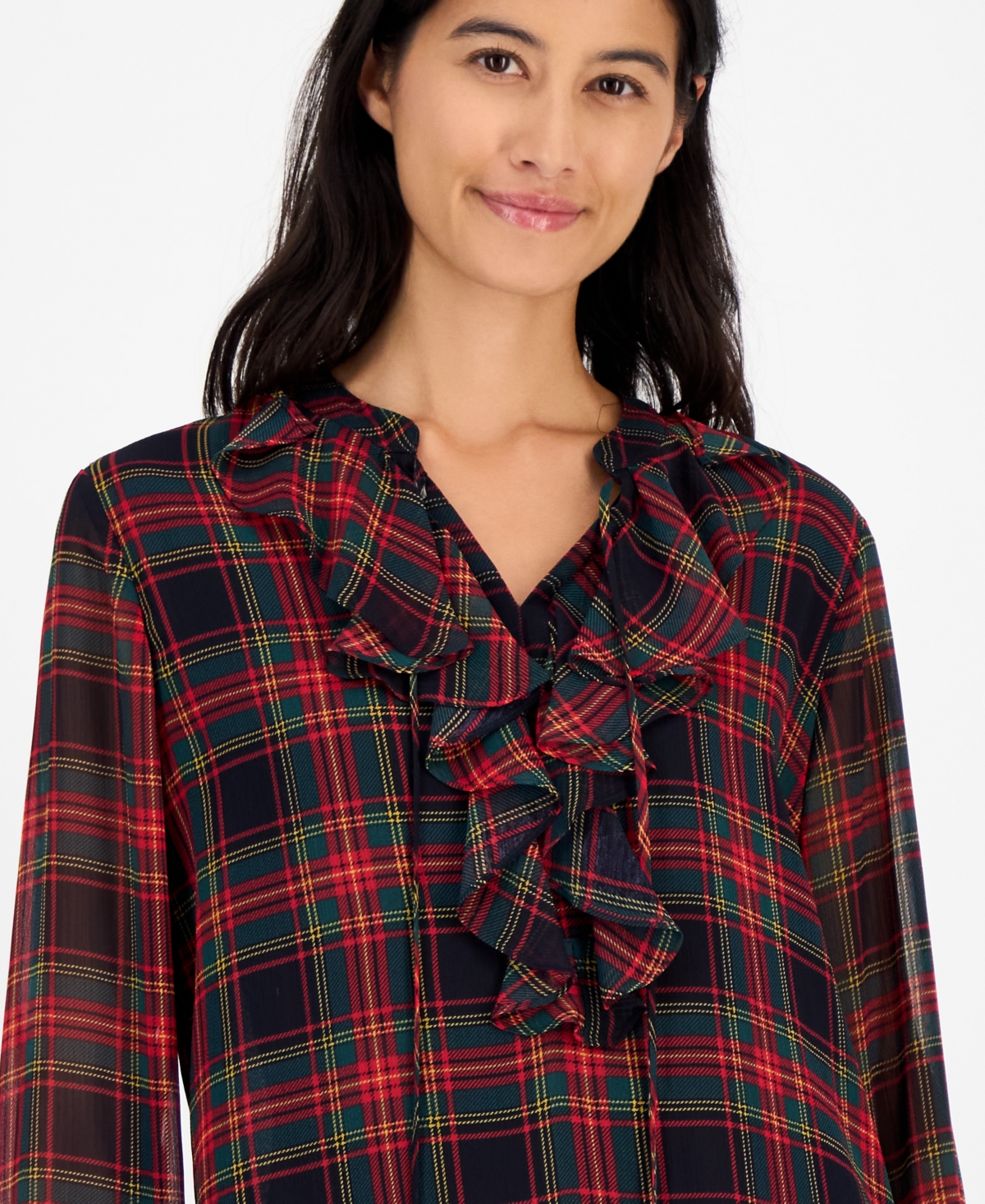 Tommy Hilfiger Women's Plaid Ruffled Top