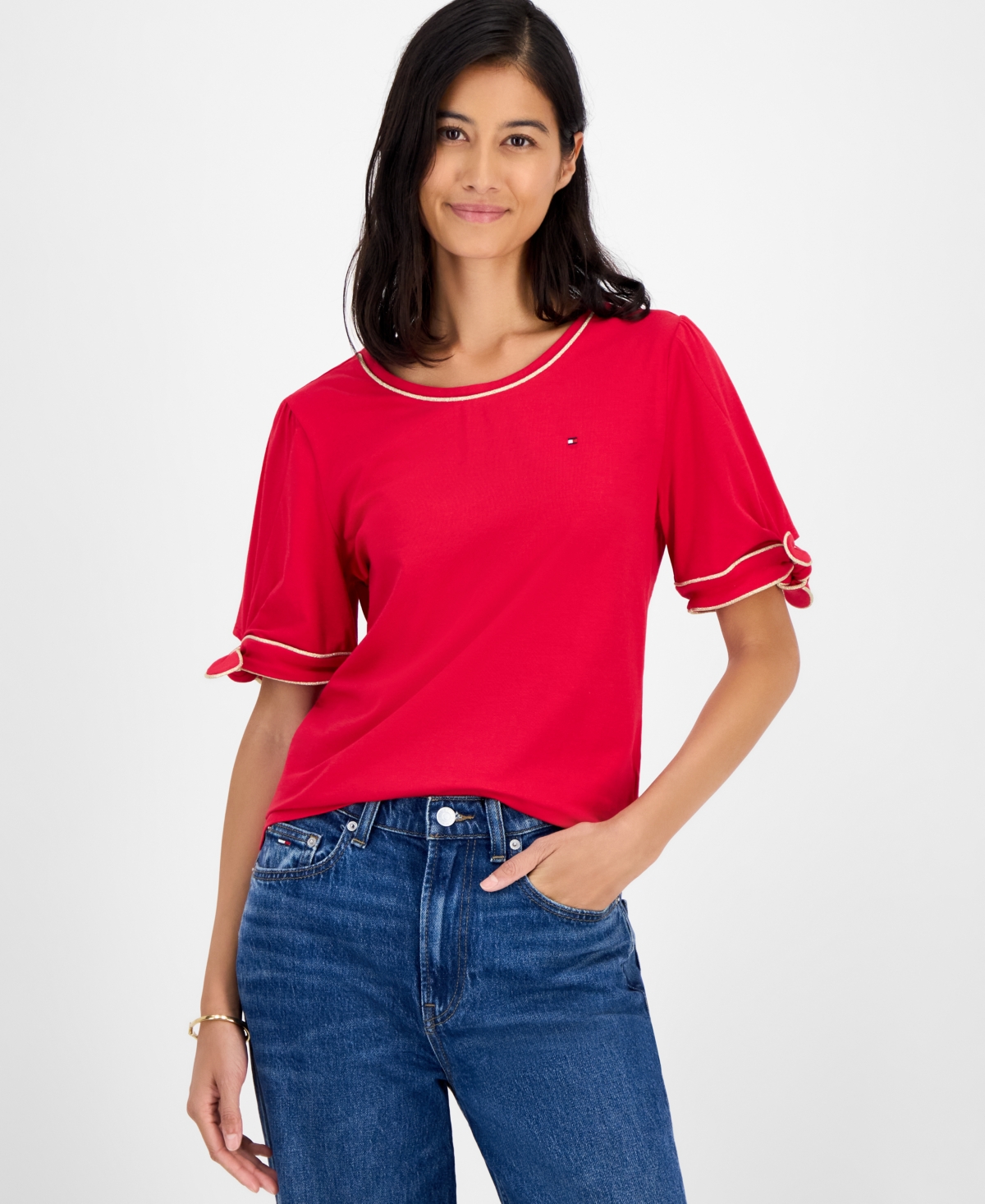 Tommy Hilfiger Women's Tie-sleeve T-shirt In Multi