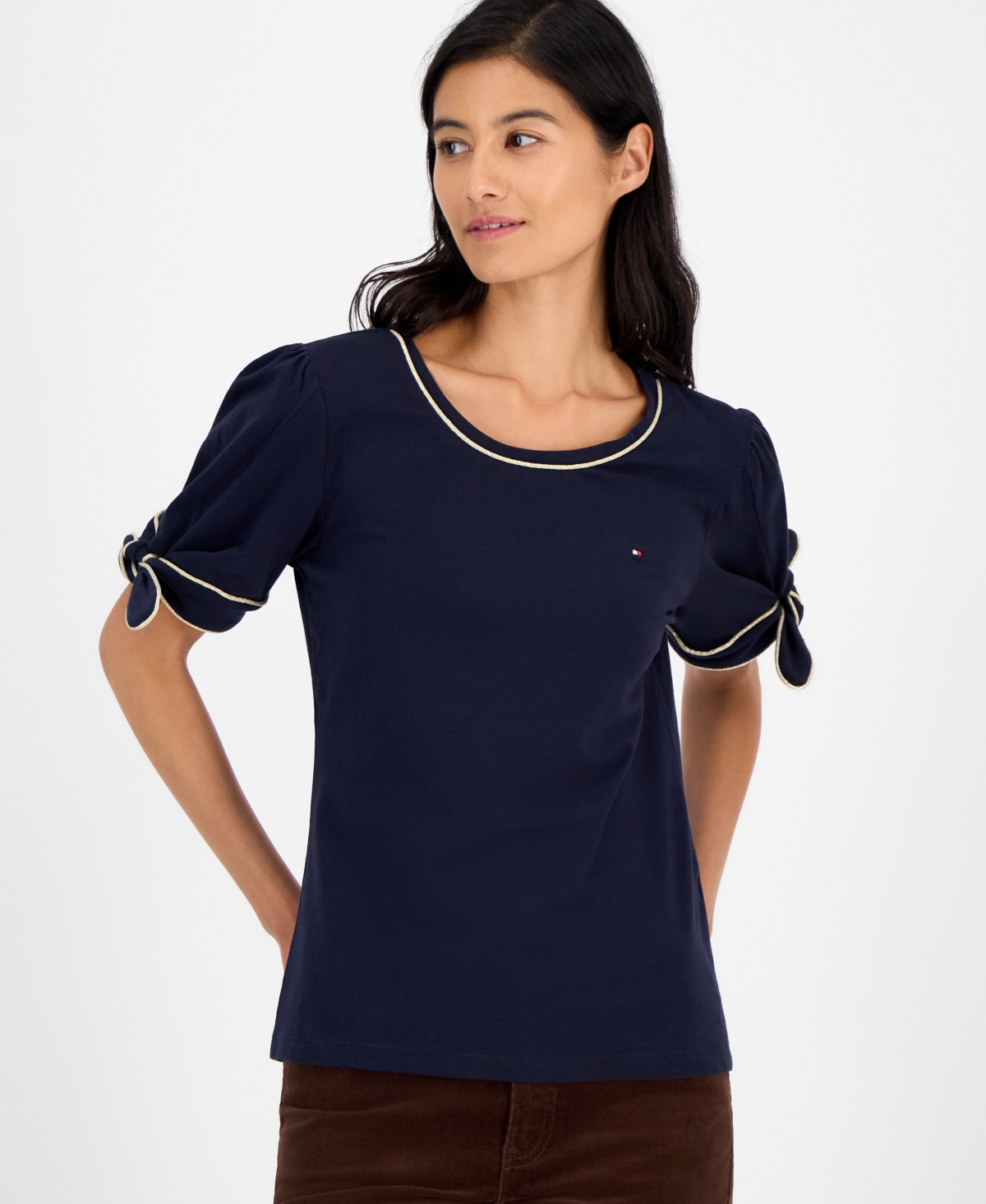 Tommy Hilfiger Women's Tie-sleeve T-shirt In Blue