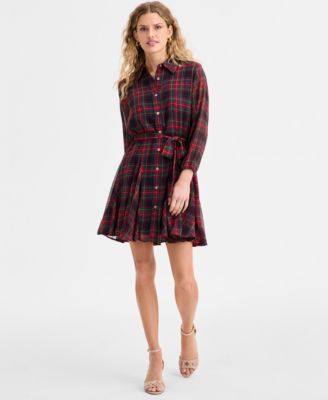Tommy Hilfiger - Women's Plaid Short Flared Shirtdress