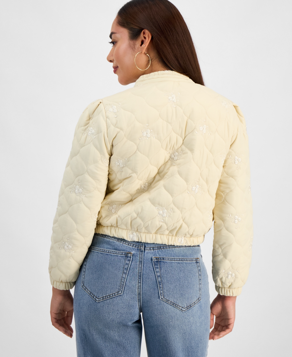 And Now This Petite Embroidered Quilted Puffer Jacket, Macy's Exclusive In White