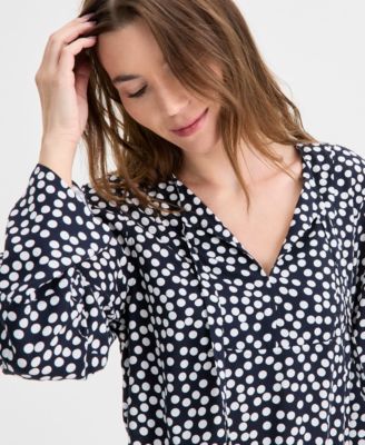 Women's Dot Print Tie-Neck Top