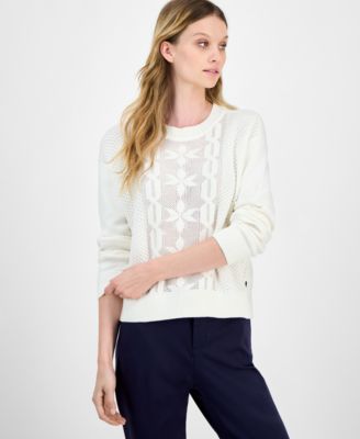 Women's Cotton Snowflake-Motif Sweater
