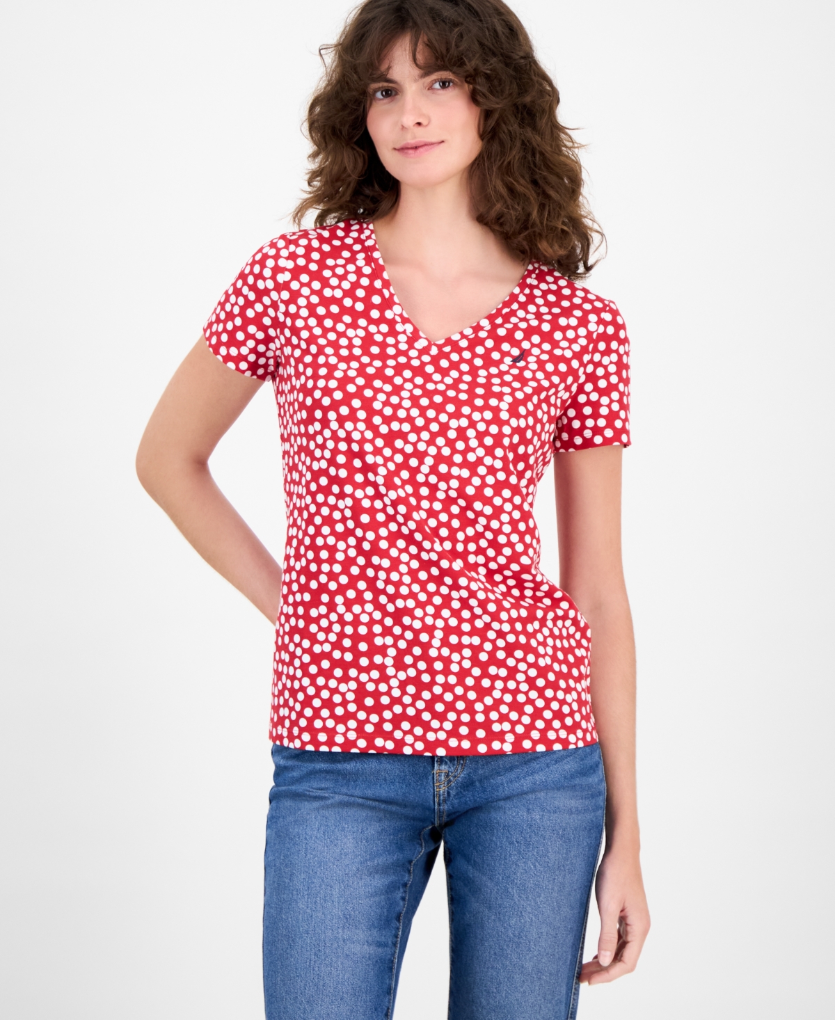 Nautica Jeans Women's Snow Dot V-Neck T-Shirt