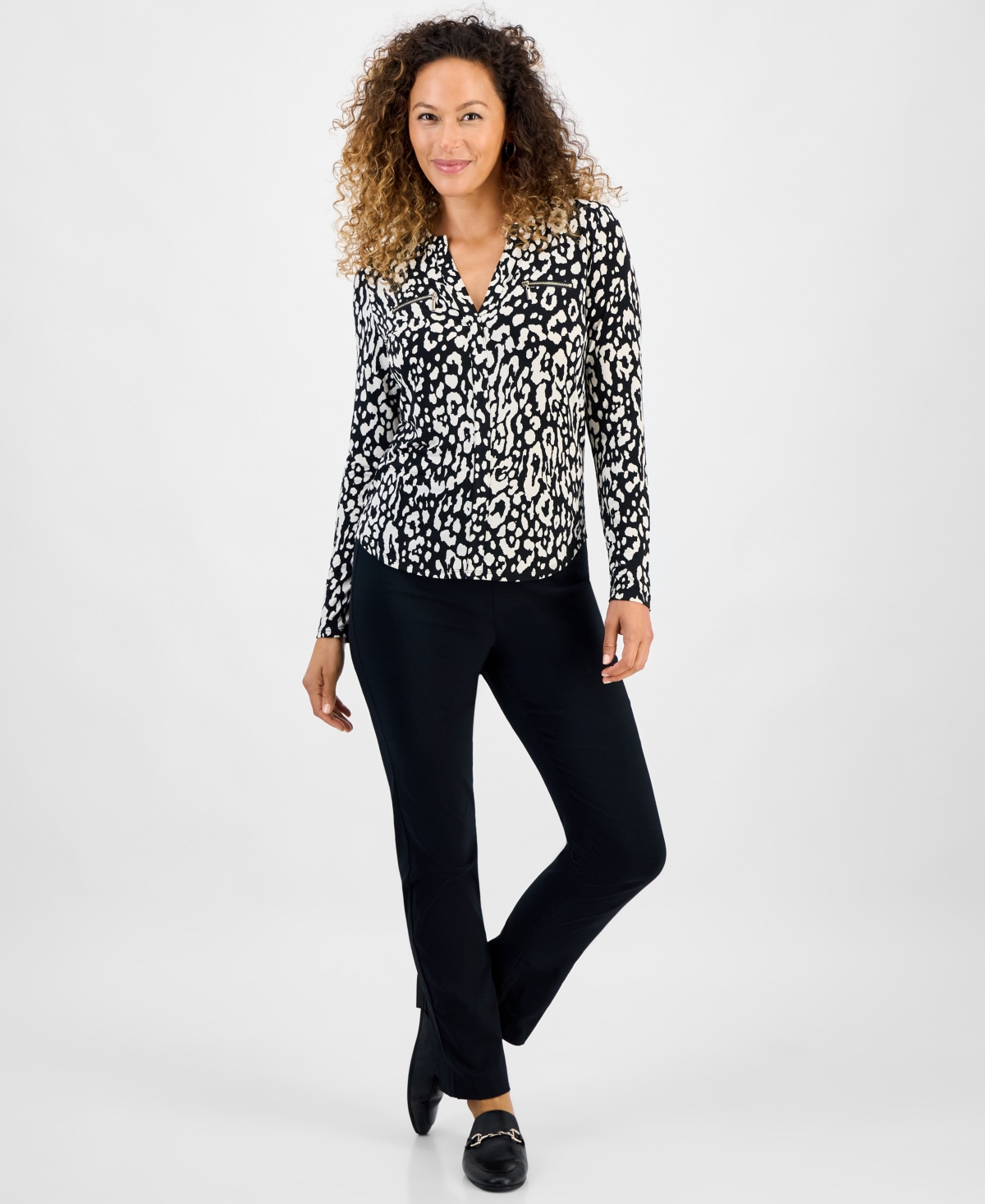 Jm Collection Petite Soft Spots Zip-pocket Top, Macy's Exclusive In White