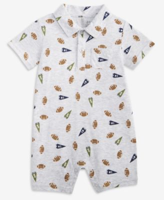 First Impressions - Baby Boys Football-Print Collared Sunsuit