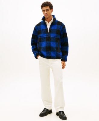 Men's Teddy Fleece Check Pullover Jacket
