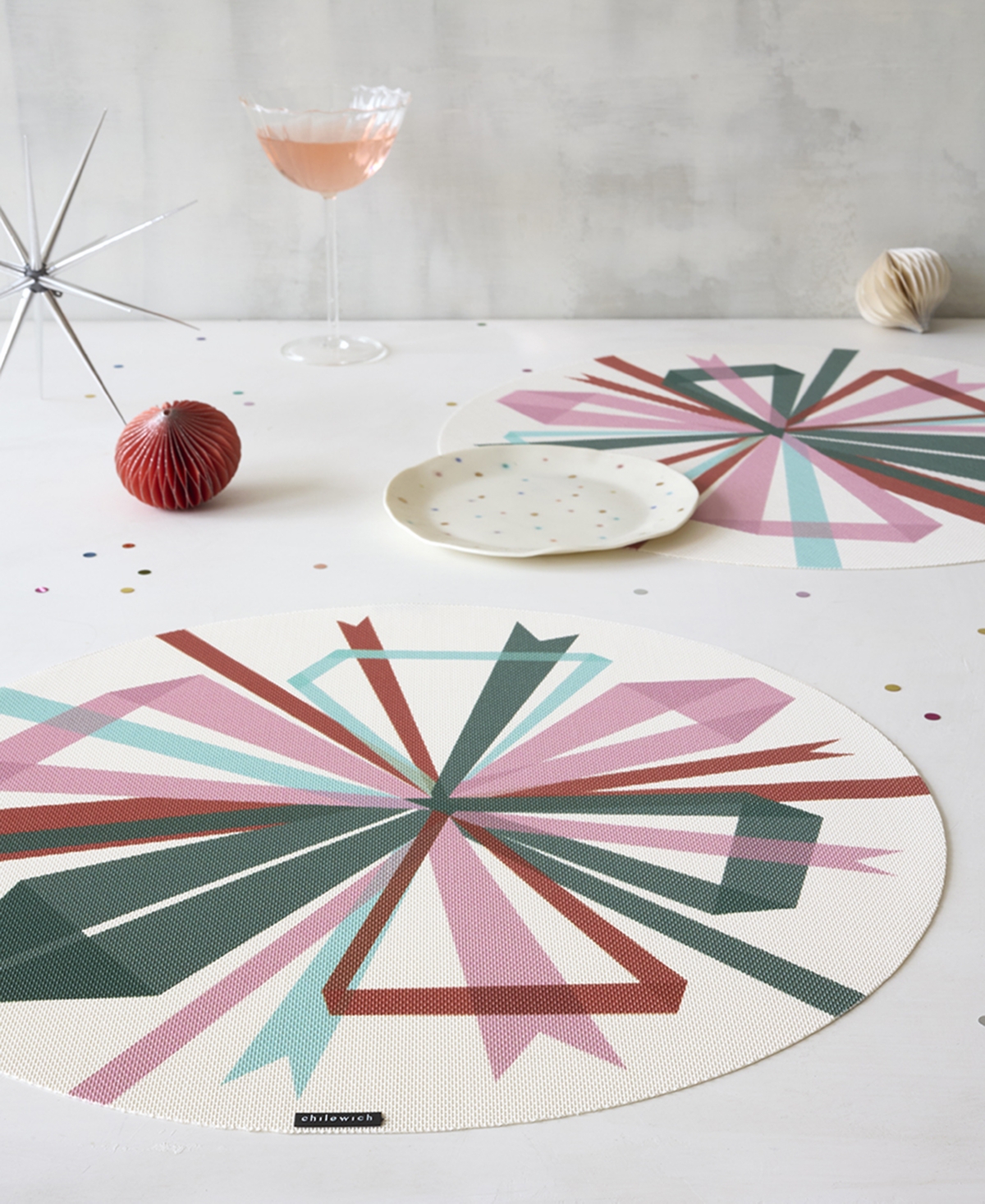 Chilewich Bow-print 15" Round Placemat In Green