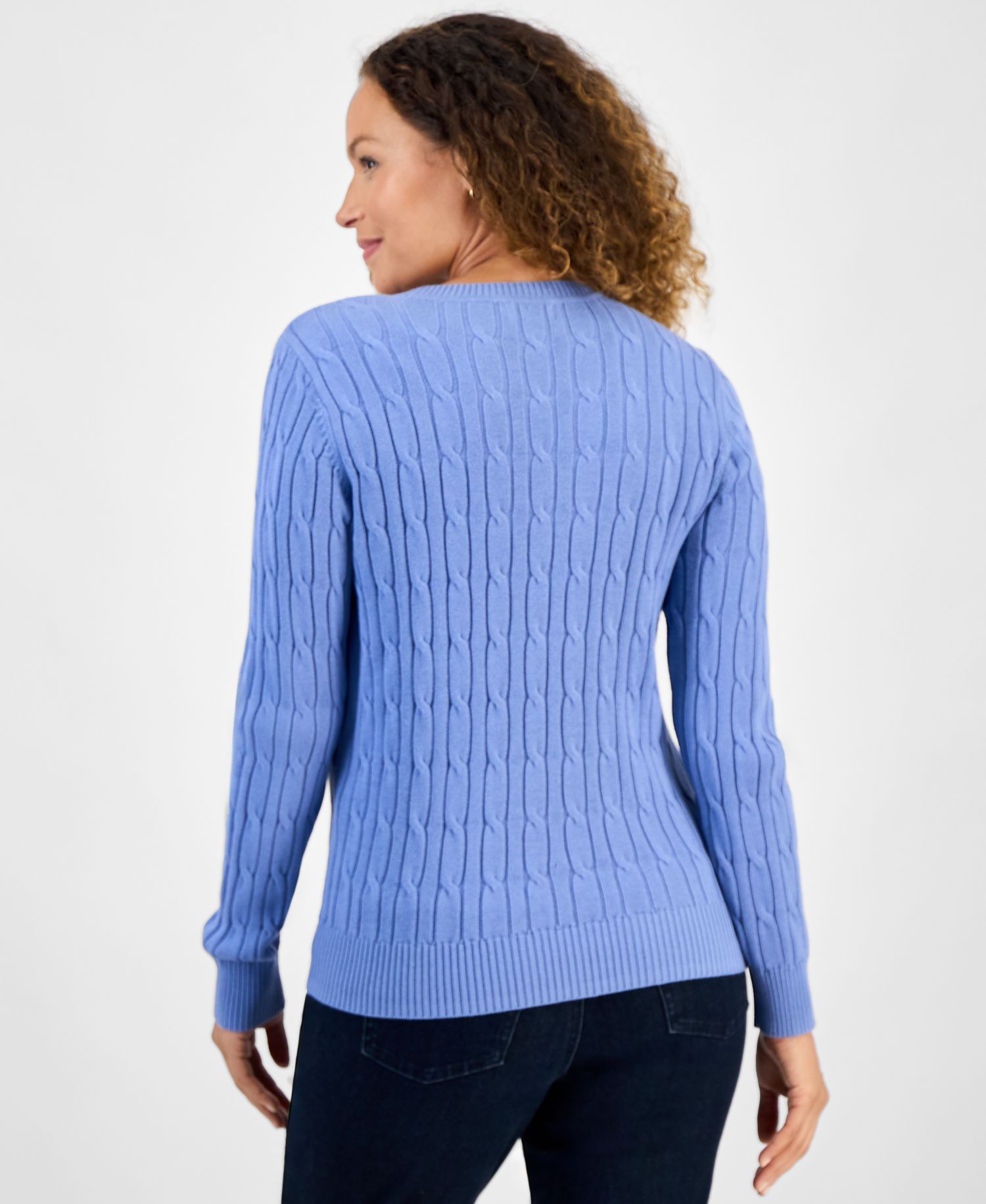 Petite Cotton Cable-Knit Crewneck Sweater