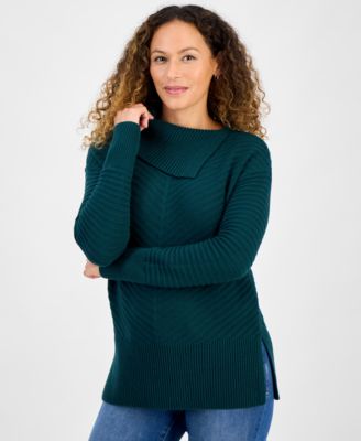 Petite Envelope-Neck Side-Slit Tunic Sweater, Created for Macy's