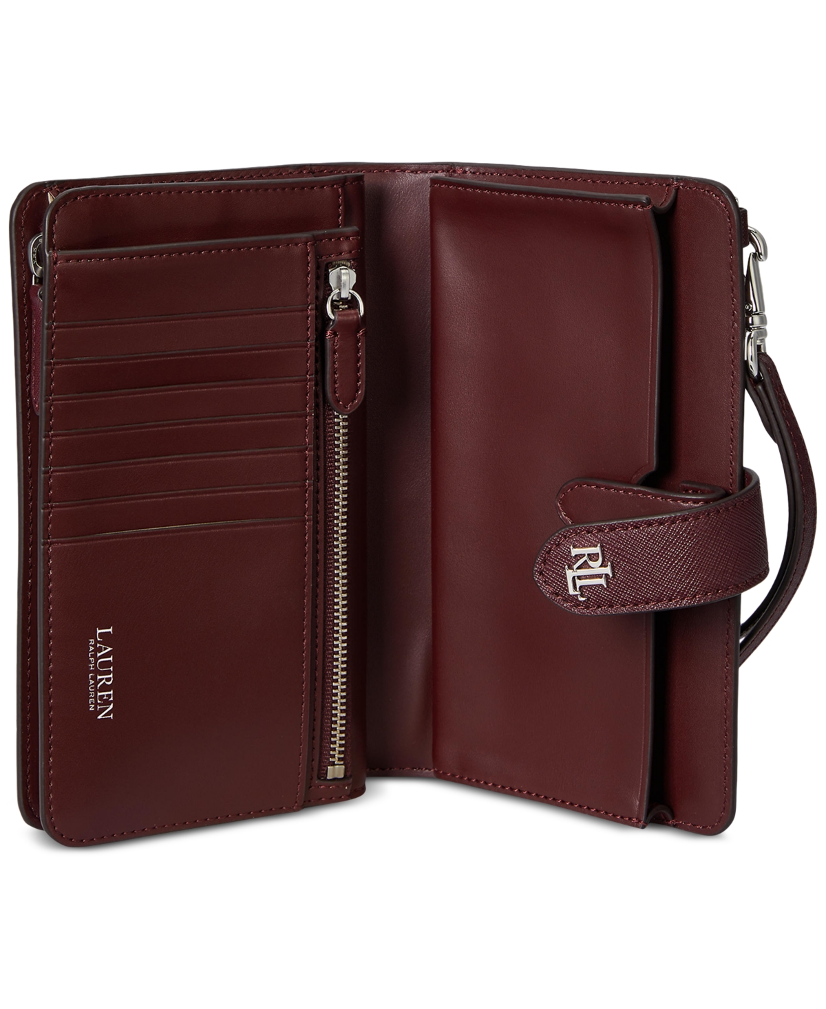 Ralph Lauren Crosshatch Leather Tech Wristlet In Burgundy