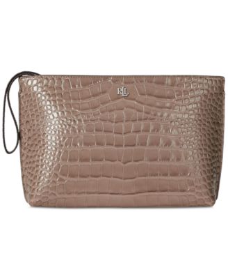 Crocodile-Embossed Leather Zipper Pouch