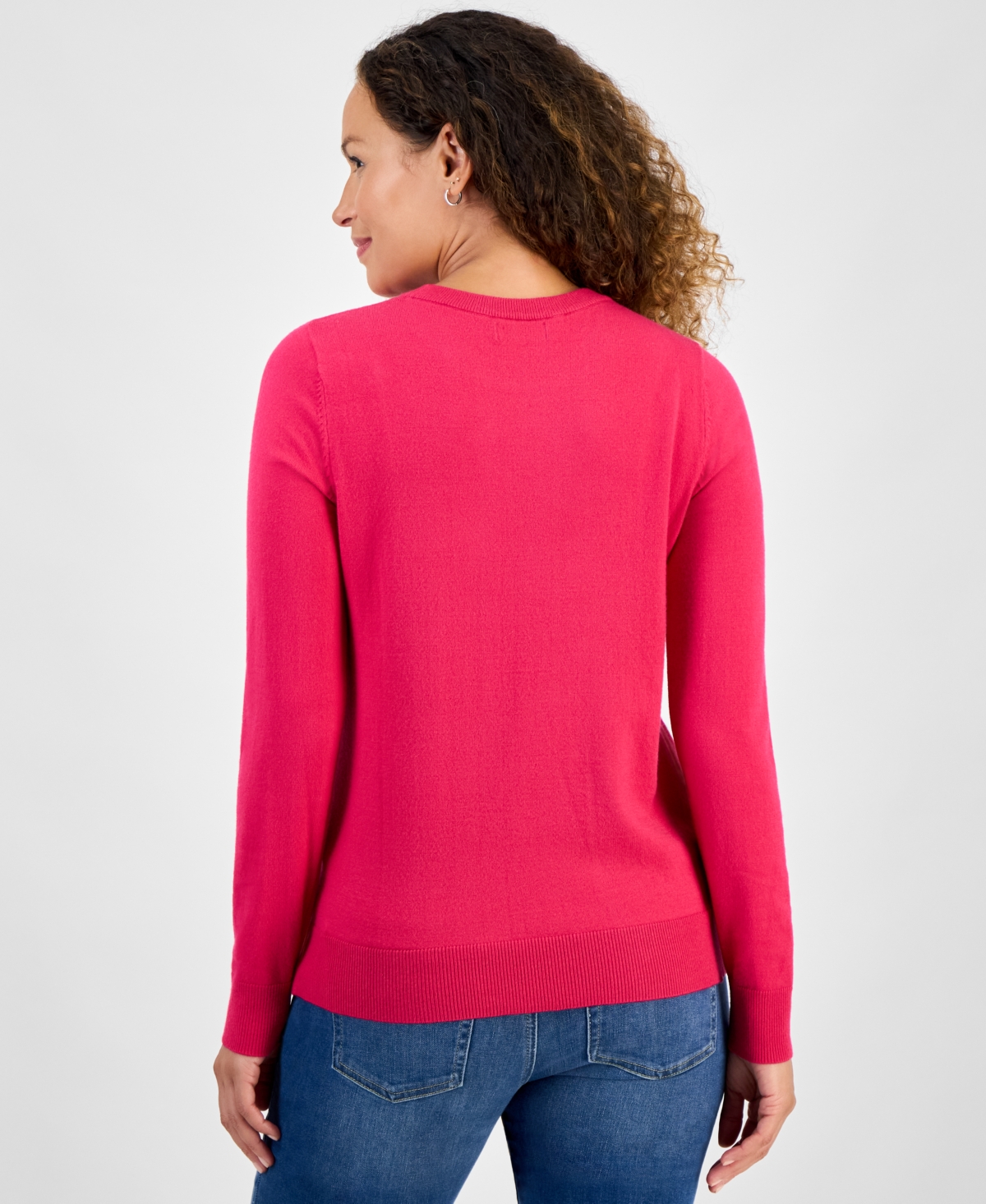 Style & Co Petite Crew-neck Sweater, Created For Macy's In Pink