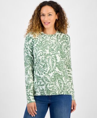 Petite Paisley-Print Long-Sleeve Sweater
